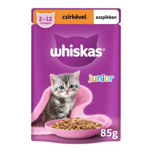 Whiskas 28x85g Junior alutasakos macskaeledel csirkehússal aszpikban kölyök macskák számára