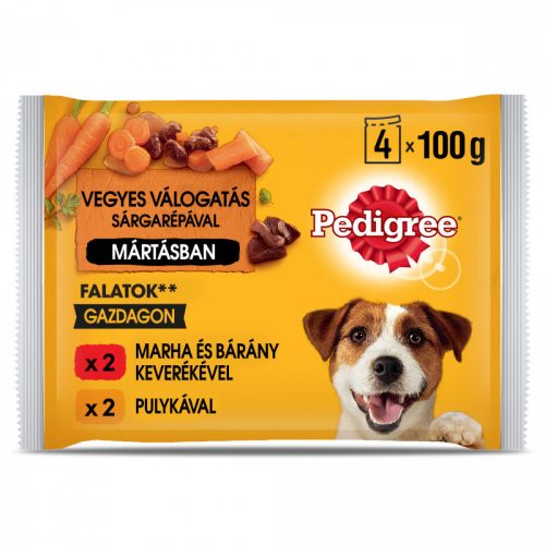 Pedigree 4x100g Marhával + Bárány, Pulyka + Répa Mártásban Alutasak DH06G