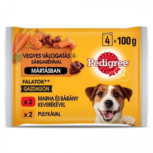 Pedigree 4x100g Marhával + Bárány, Pulyka + Répa Mártásban Alutasak CS29B