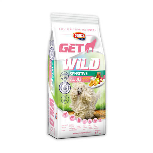 Panzi GetWild Adult Sensitive Lamb&rice with apple (bárány-rizs almával) száraztáp - Érzékeny emésztésű, búzamentes szárazeledel felnőtt kutyák részére (15kg)
