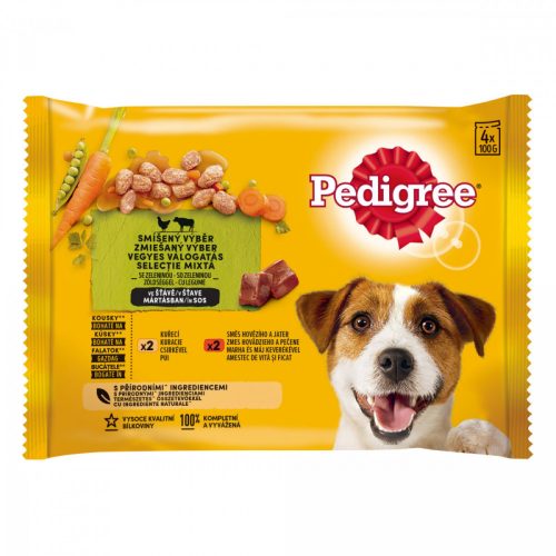 Pedigree 4x100g Csirke, Marha + Máj + Zöldség Mártásban Alutasak DH06H