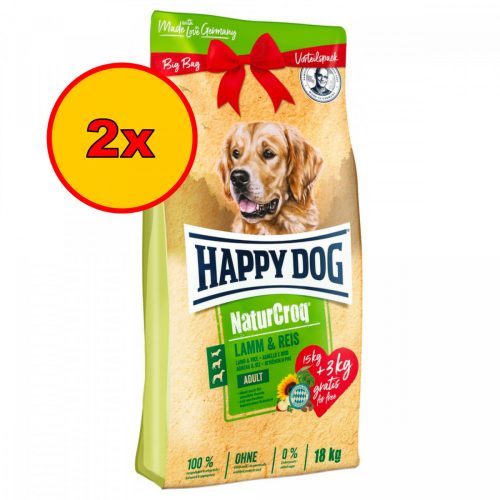2x Happy Dog NaturCroq Bárány és Rizs (Lamm&Reis) 15kg+3kg AJÁNDÉK (Össz:36kg)