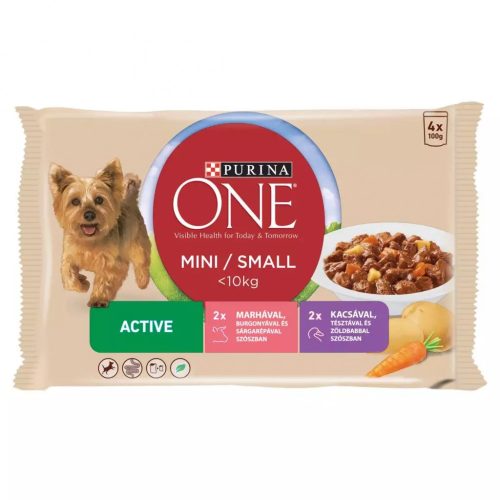 Purina One Adult Mini Active Marha+Kacsa alutasakos kutyaeledel 4x100g