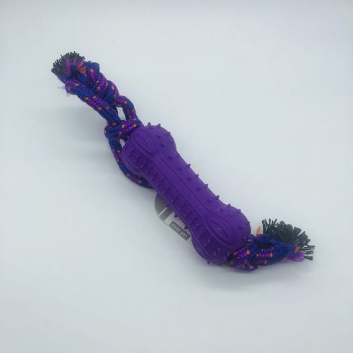 Gumibot 13cm, kötéllel - kutyajáték - LILA