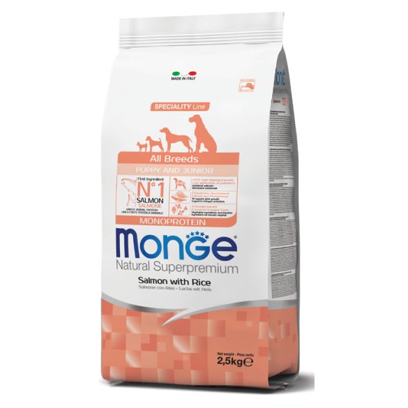 Monge Dog Speciality Line 2,5kg Puppy&Junior Lazac + Rizs Monoprotein (minden fajtának)