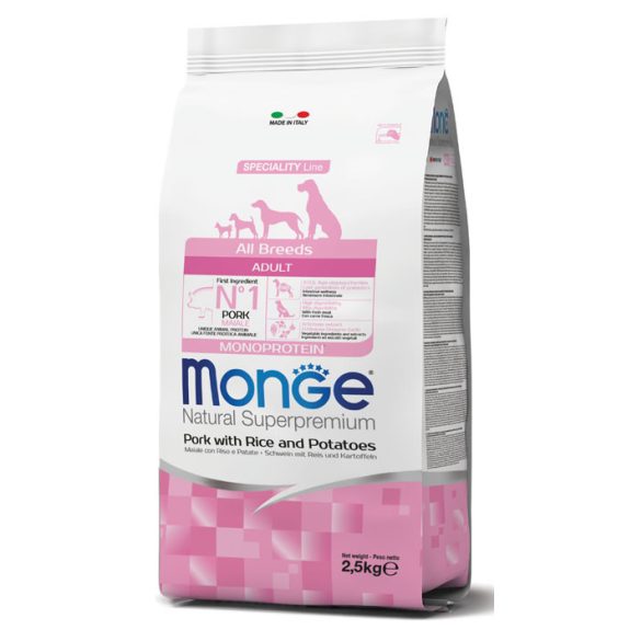 Monge Dog Speciality Line 2,5kg Sertés, Rizs + Burgonya Monoprotein  (minden fajtának) 