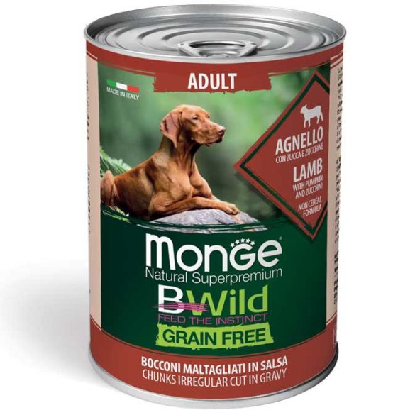 Monge Dog Bwild Gabonamentes 400g Konzerv Bárány + Sütőtök + Cukkini