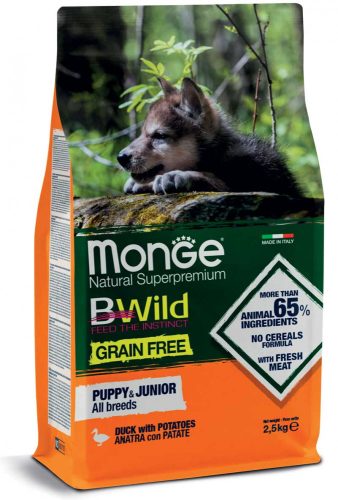 Monge BWild Gabonamentes 2,5kg száraz Puppy&Junior Kacsa + Burgonya (minden fajtának)