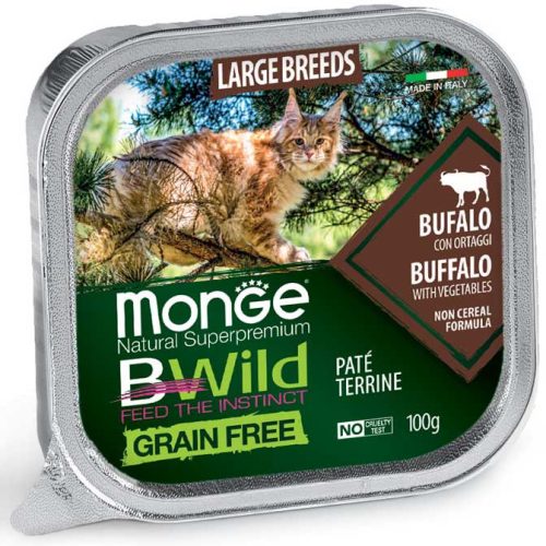 Monge Cat Bwild Gabonamentes Paté Terrine  100g Alutálca Large Bölény + Zöldség (nagytestű)