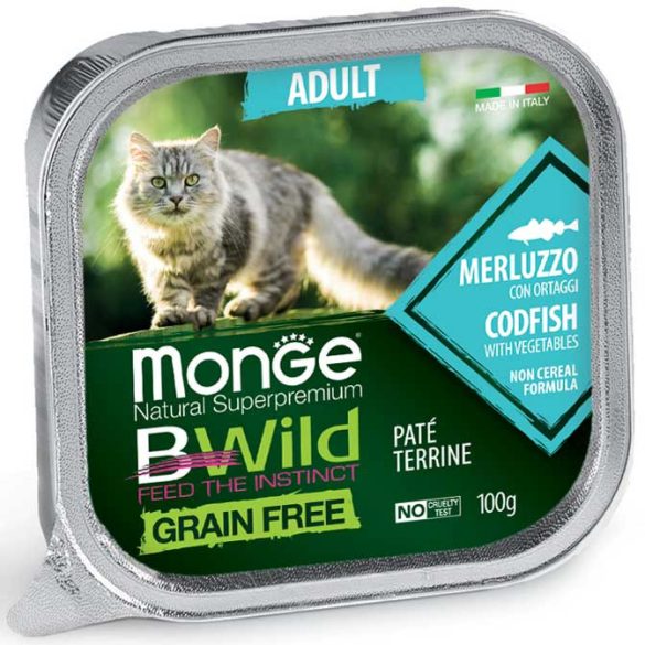Monge Cat Bwild Gabonamentes Paté Terrine 100g Alutálca Tőkehal + Zöldség