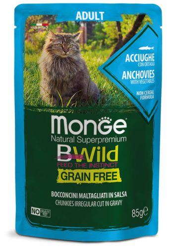Monge Cat Bwild Gabonamentes 85g Alutasak Szardella + Zöldség