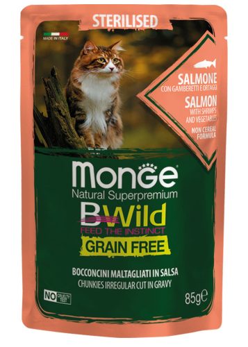Monge Cat Bwild Gabonamentes 85g Alutasak Lazac, Rák + Zöldség