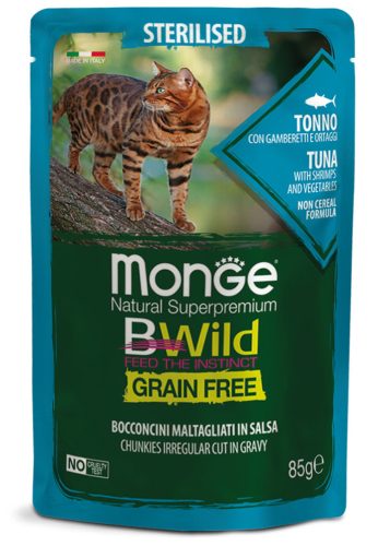 Monge Cat Bwild Gabonamentes 85g Alutasak Tonhal, Rák + Zöldség