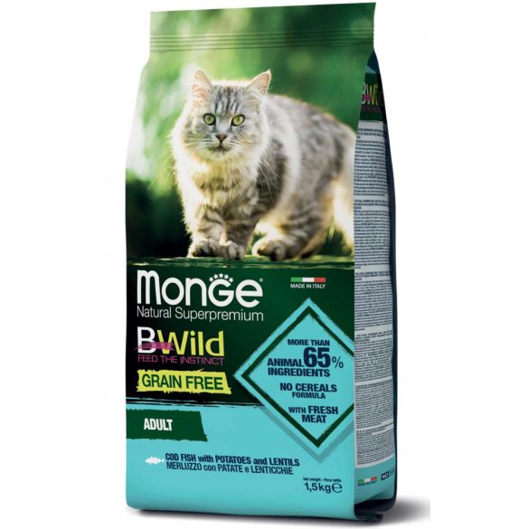 Monge Cat Bwild Gabonamentes 1,5kg száraz Tőkehal + Burgonya + Lencse