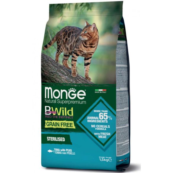 Monge Cat Bwild Gabonamentes 1,5kg száraz Steril Tonhal + Borsó