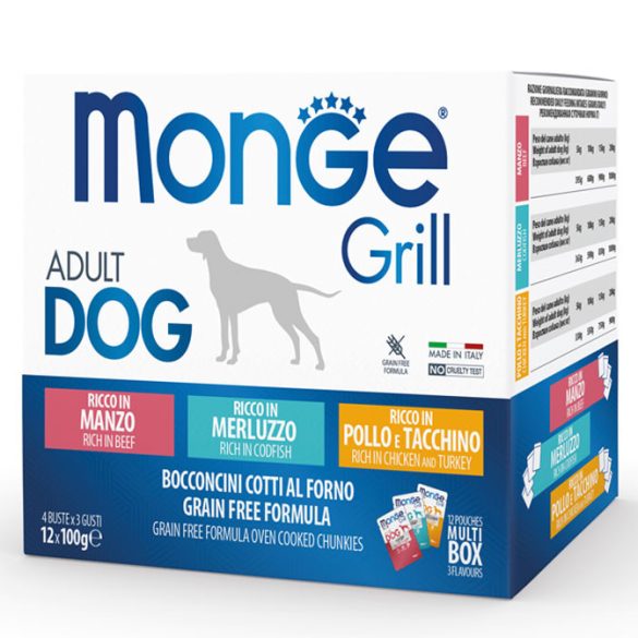 Monge Dog Grill 12x100g Alutasak Marha, Tőkehal, Csirke + Pulyka