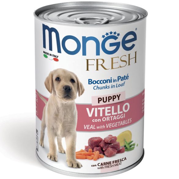 Monge Dog Fresh Paté+Chunkies 400g Konzerv Kölyök Borjú + Zöldség