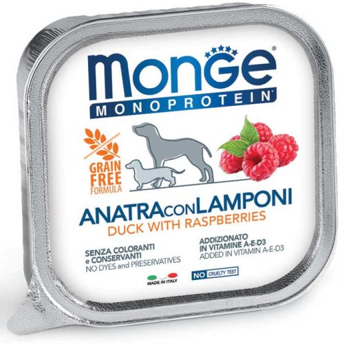 Monge Dog Monoprotein Fruits Paté 150g Alutálca Kacsa + Málna
