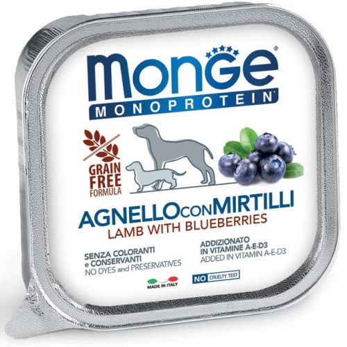 Monge Dog Monoprotein Fruits Paté 150g Alutálca Bárány + Áfonya
