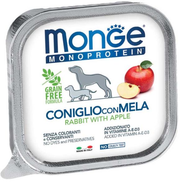Monge Dog Monoprotein Fruits Paté 150g Alutálca Nyúl + Alma