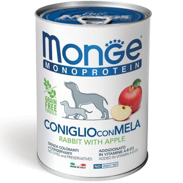 Monge Dog Monoprotein Fruits Paté 400g Konzerv Nyúl + Alma