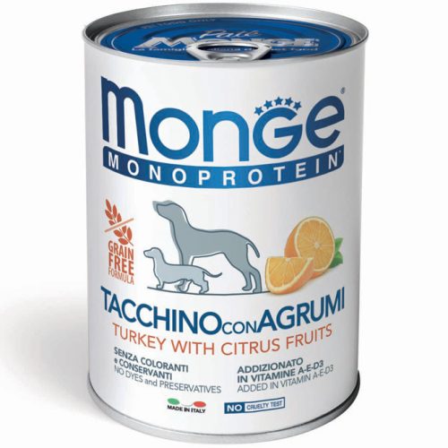 Monge Dog Monoprotein Fruits Paté 400g Konzerv Pulyka + Citrus