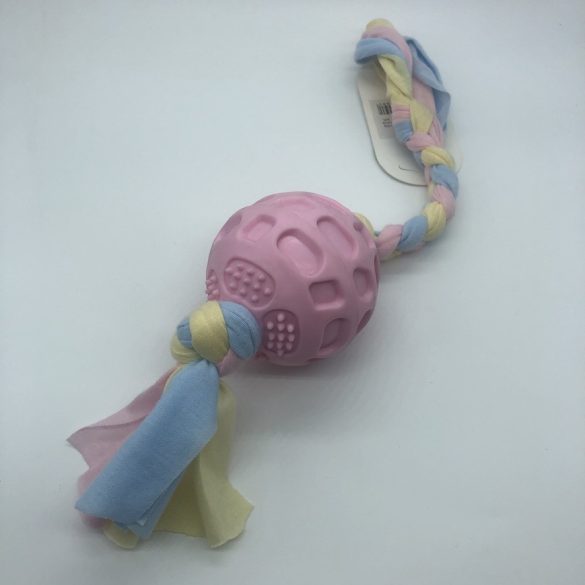 Gumilabda kutyajáték kötéllel kb 25cm - rózsaszín