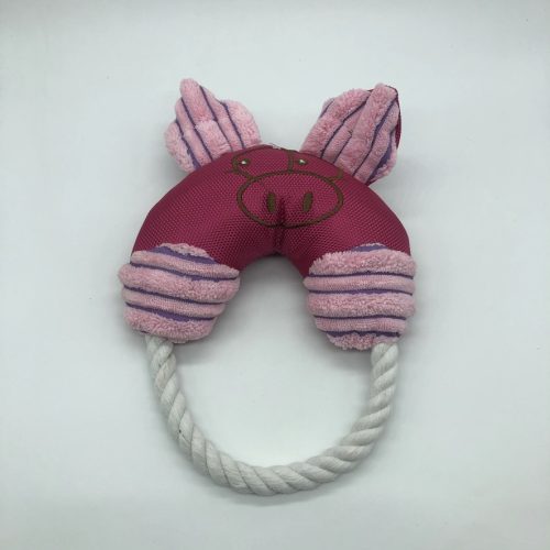 Textil kutyajáték kötéllel - kör alakú, csipogóval - Ø 18cm - rózsaszín