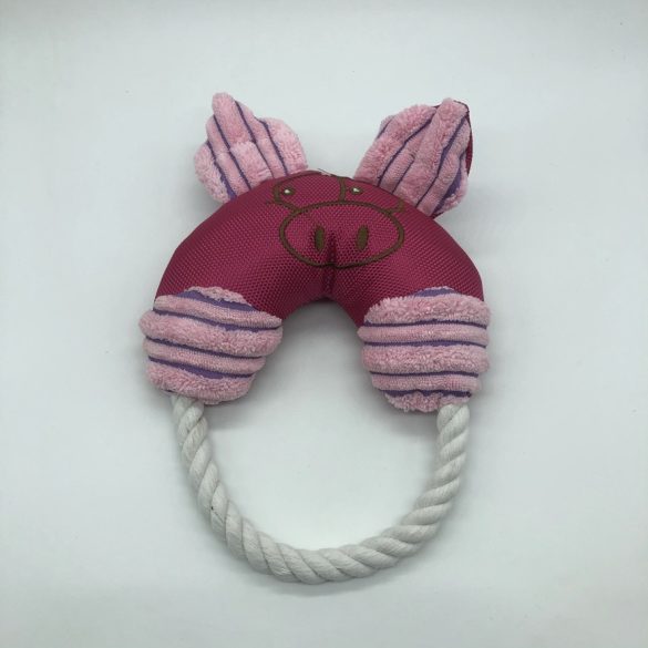 Textil kutyajáték - kötéllel - kör alakú - kb 18cm átmérő - rózsaszín