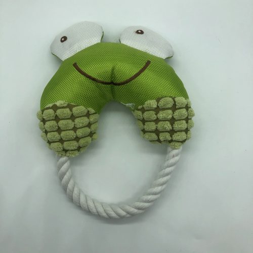 Textil kutyajáték kötéllel - kör alakú, csipogóval - Ø 18cm - zöld