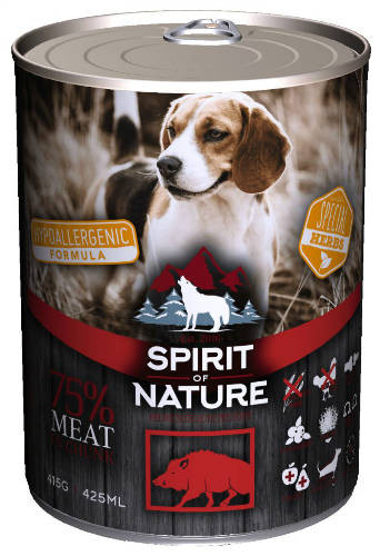 Spirit of Nature Hipoallergén KUTYA konzerv 415g Vaddisznó