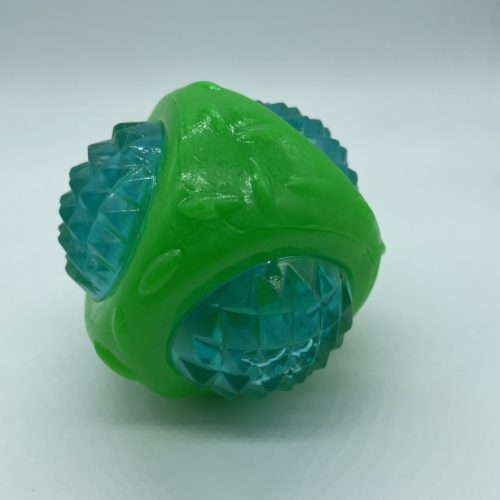 Labda kék, zöld gumival,világítós,  kb 8cm