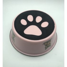   Etetőtál - rózsaszín, fém, különböző mintával, tappancsos gumi talppal 22cm 1500ml