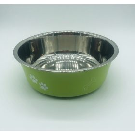   Itatótál / Etetőtál -  zöld magas falú, fém, csont és tappancs mintával 12cm 200ml