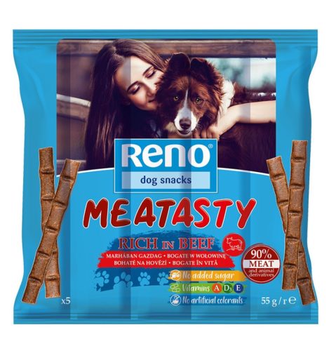 RENO MEATASTY marhás kolbászkák kutyák számára 55g  (5 db/csomag)