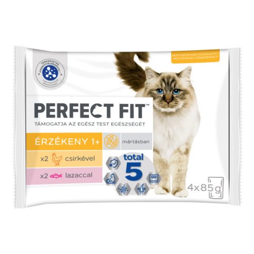 Perfect Fit 4x85g Sensitive alutasakos macskaeledel csirkével és lazaccal felnőtt macskák számára