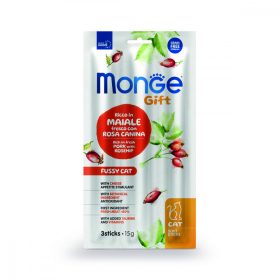   Monge Gift Válogatós macskáknak - Sertéshús csipkebogyóval és sajttal 15g jutalomfalat macskáknak