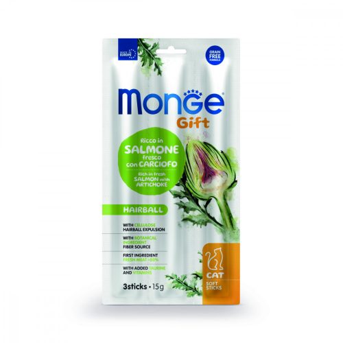 Monge Gift Hairball - Lazac és articsóka 15g jutalomfalat macskáknak