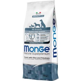   Monge Dog Speciality Line 15kg Puppy & Junior Pisztráng + Rizs + Burgonya 31,5/18,5 (monoprotein)