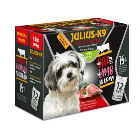   JULIUS-K9 12x100g Marha és Bárány alutasakos kutyaeledel szószban