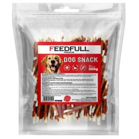   Feedfull Prémium Kacsahússal tekert bőrpálca kutya jutalomfalat 500g (FP009)