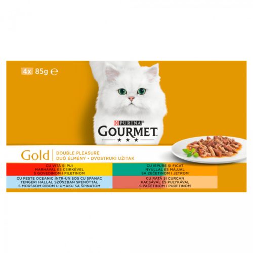 Gourmet 4X85g Duoélmény Szósz M+Cs, Ny+Máj, K+Pu, Hal+Spenót Konzerv