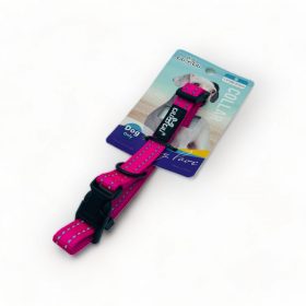   Nyakörv - textil, fém karabinerrel, fényvisszaverő csíkokkal - S - 1,5cm x 26-37cm RÓZSASZÍN