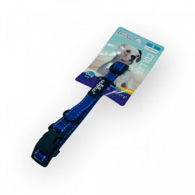   Nyakörv - textil, fém karabinerrel, fényvisszaverő csíkokkal - S - 1,5cm x 26-37cm KÉK