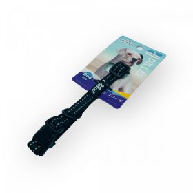   Nyakörv - textil, fém karabinerrel, fényvisszaverő csíkokkal - S - 1,5cm x 26-37cm FEKETE