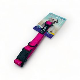   Nyakörv - textil, fém karabinerrel, fényvisszaverő csíkokkal - M - 2cm x 38-45cm RÓZSASZÍN