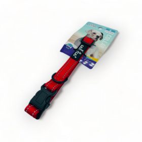   Nyakörv - textil, fém karabinerrel, fényvisszaverő csíkokkal - M - 2cm x 38-45cm PIROS