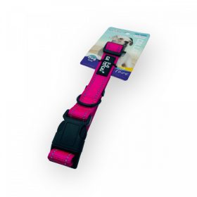   Nyakörv - textil, fém karabinerrel, fényvisszaverő csíkokkal - L - 2,5cm x 46-55cm RÓZSASZÍN