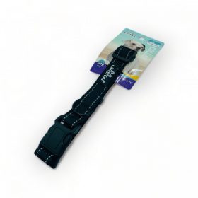   Nyakörv - textil, fém karabinerrel, fényvisszaverő csíkokkal - L - 2,5cm x 46-55cm FEKETE