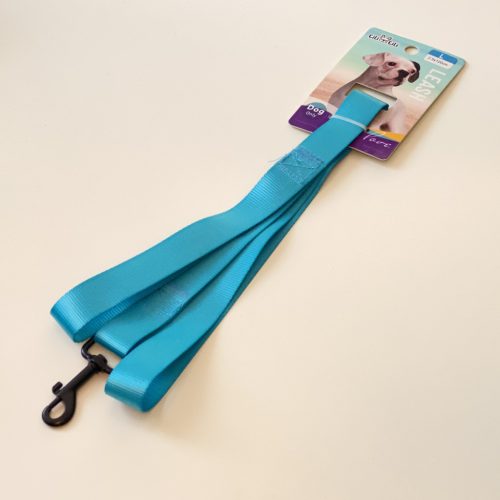 Textil póráz fekete, fém karabinerrel - L - 2,5cm x 120cm - VILÁGOSKÉK
